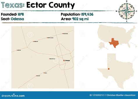 Map of Ector County in Texas Stock Vector - Illustration of federal ...