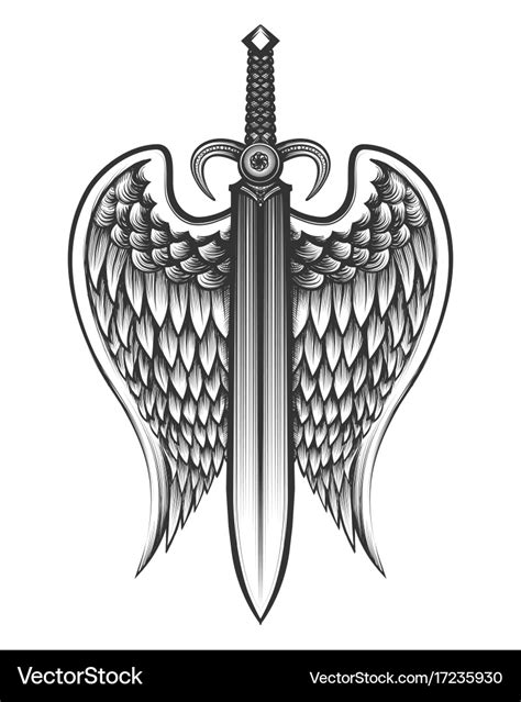 Sword with wings tattoo Royalty Free Vector Image