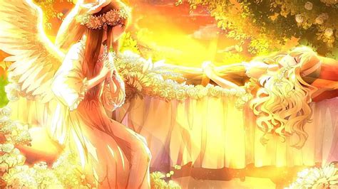 Guardian Angel, cute, girl, anime, angel, flowers, HD wallpaper | Peakpx