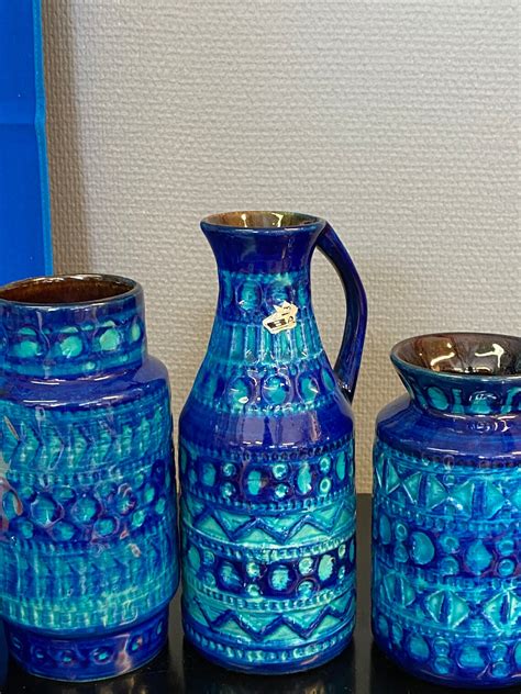 Mid Century Potery Blue Ceramic Vase Set of Three Vases - Etsy
