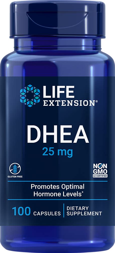 DHEA 25 mg, 100 capsules. Dehydroepiandrosterone Supplement - Life ...