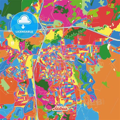 Atibaia, Brazil city map with crazy colors between red, blue and yellow for urban and rural ...