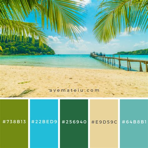 Beautiful tropical beach and sea with coconut palm tree in paradise island Color Palette #266 ...