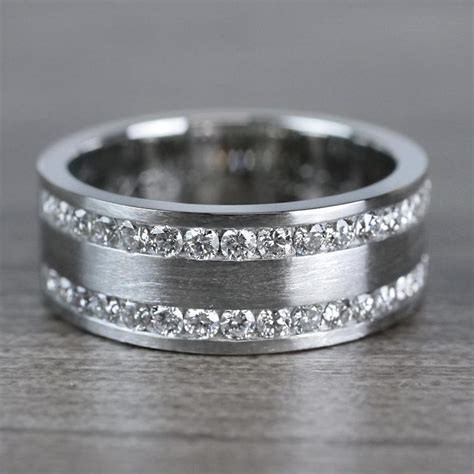 Double Channel Diamond Men's Wedding Ring in Platinum (8mm)