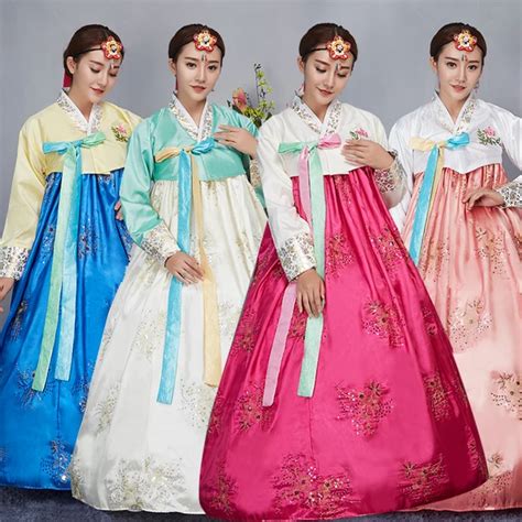 4 Color Fashion Korean Traditional Dress Embroider Women Hanbok Korean ...