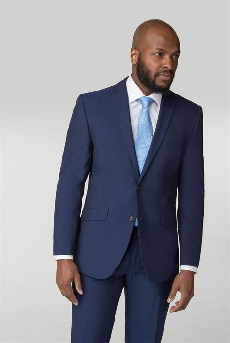 Blue Plain Tailored Fit Suit by Occasions | Suit Direct