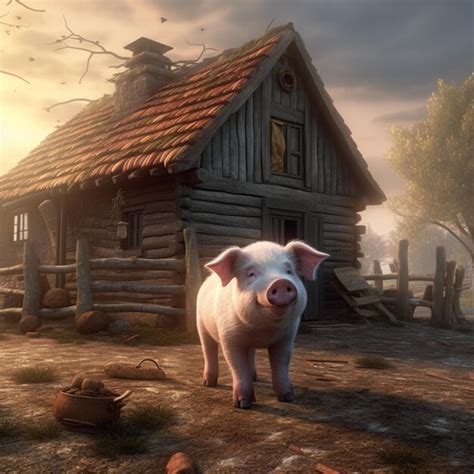 Premium AI Image | a pig in front of house made of wood Generative AI