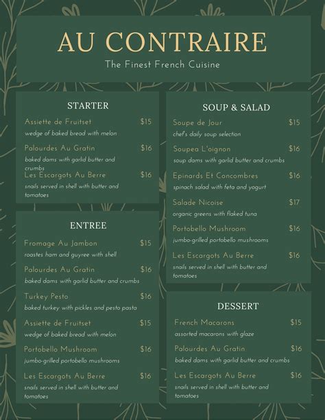 Free printable and customizable French menu templates | Canva