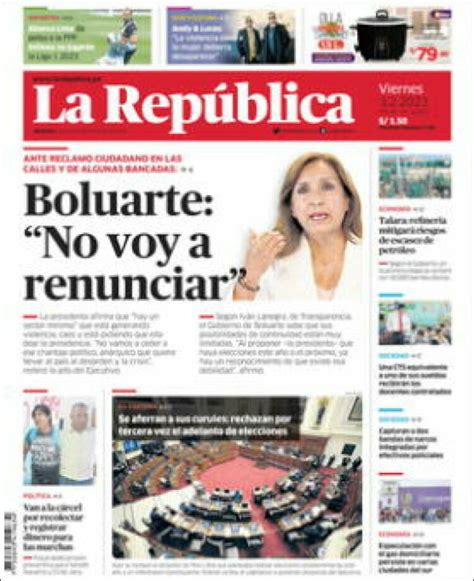 Periódico La Republica (Perú). Periódicos de Perú. Edición de viernes ...