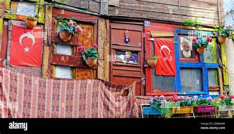 A unique building facade in Istanbul, Turkey, with indicators of Turkish culture including the ...