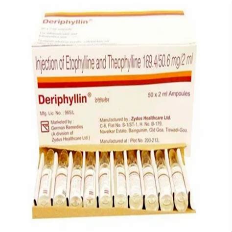 Deriphyllin Etophylline Theophylline Injection, 50 X 2 ml Ampoules at Rs 95/box in Surat