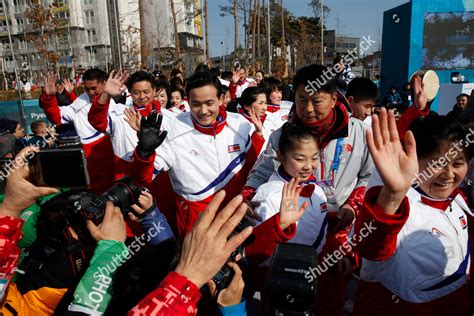 North Korean Athletes Surrounded By Media Editorial Stock Photo - Stock ...