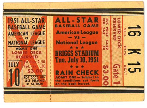 Lot Detail - 1951 MLB All Star Game Ticket Stub