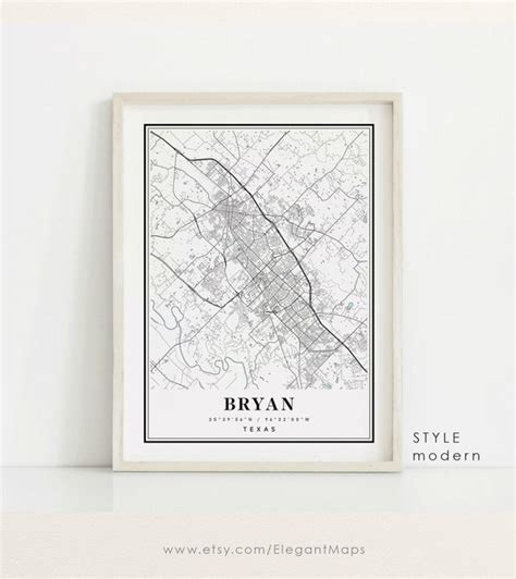 Bryan Texas Map Bryan TX Map Bryan City Map Bryan Print | Etsy