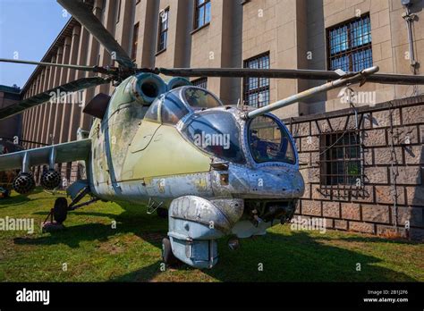 Mil Mi-24D Hind D attack helicopter gunship in Polish Army Museum (Muzeum Wojska Polskiego) in ...