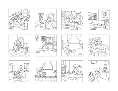 Kids Good habits. get up, line drawing clip art set 3061058 Vector Art ...