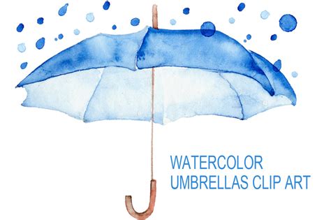 Watercolor blue umbrellas. ~ Graphic Objects ~ Creative Market