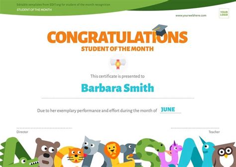 Free Student of the Month Award Templates