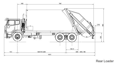 Line drawing of Rear Loader Garbage Truck | Garbage truck, Garbage truck party, Technical drawing