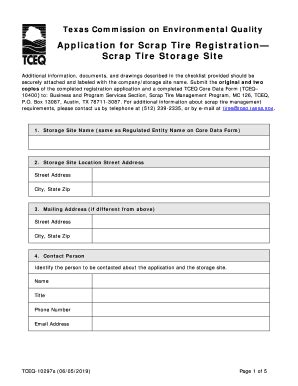 Fillable Online Application for Scrap Tire Registration - Storage Site. Scrap Tire Storage Fax ...