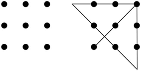 2 The nine-dot puzzle. Left 5 puzzle, right 5 solution. | Download Scientific Diagram