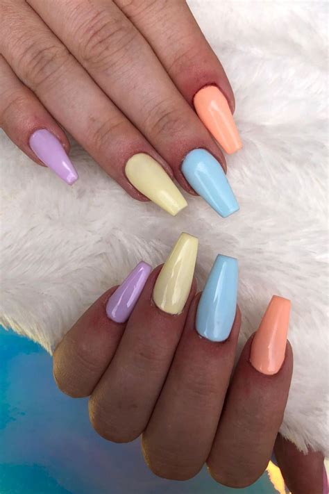 Cute pastel multi colored coffin nails 2020! #nails #pastelnails #multicolornails #springnai ...