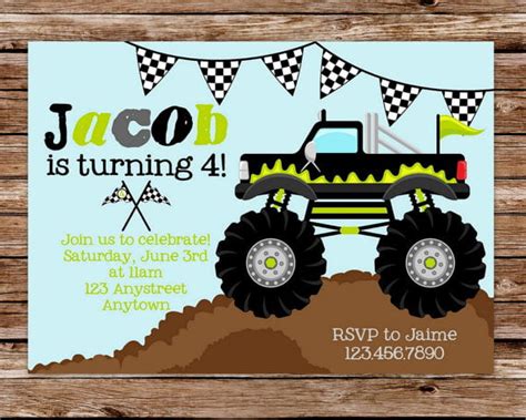 Free Printable Monster Truck Birthday Invitations | Drevio Invitations Design