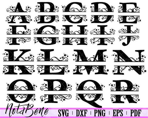 Split Monogramm Buchstaben Split Alphabet Svg Dateien für Silhouette Schriftart für Cricut Regal ...