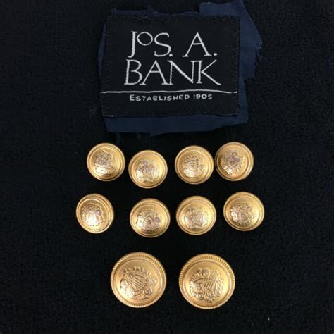 Set of 10 Gold Tone Metal Jos A Bank Blazer Replacement Buttons Raised ...