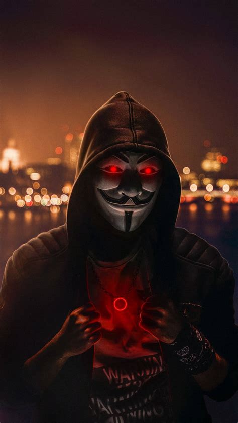 Download Hacker Mask City Lights Wallpaper | Wallpapers.com