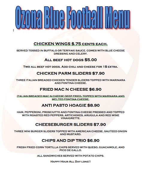 Ozona Blue Football Menu, Winter 2017-2018 – Ozona Blue Grill