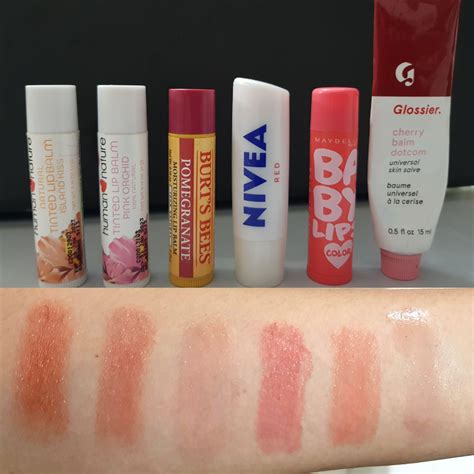 Tinted lip balms: Human Nature, Burt's Bees, Nivea, Maybelline, and ...