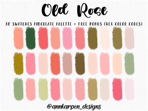 Old Rose Procreate Palette, 30 HEX Color Codes, Instant Digital ...