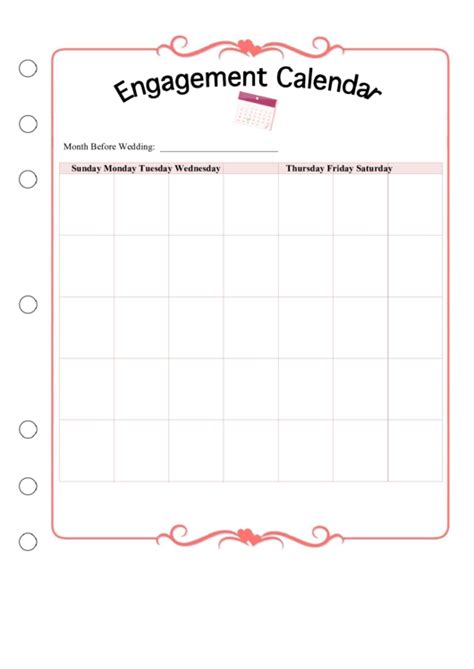 Engagement Calendar Template printable pdf download