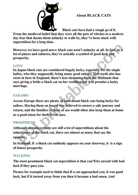 Superstitions with Black Cats - ESL worksheet by FRIEDA76