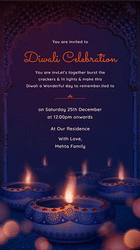 Modern Diwali Party Invitation Card for WhatsApp - Happy Invites