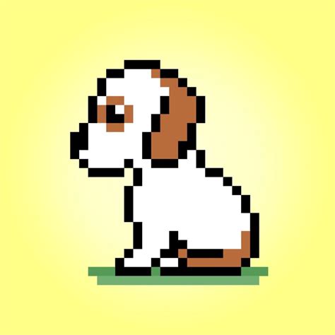 8 bit pixel sitting puppy . Animals for asset games in vector ...