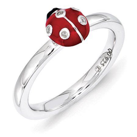 Sterling Silver Red & Black Enamel w/Diamond Ring - Walmart.com ...