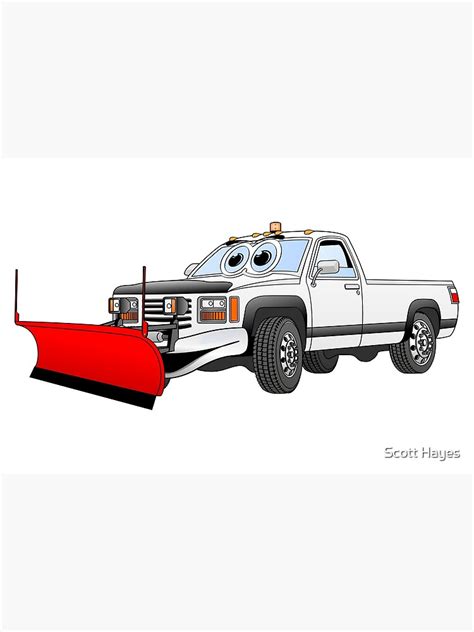 "White R Pick Up Truck Snow Plow Cartoon" Art Print for Sale by ...