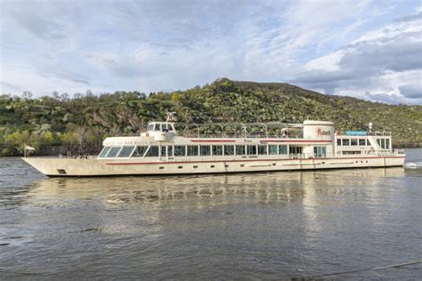 Passenger Cruise Ship ASBACH at the River Rhine in Boppard in the Famous UNESCO River Valley ...