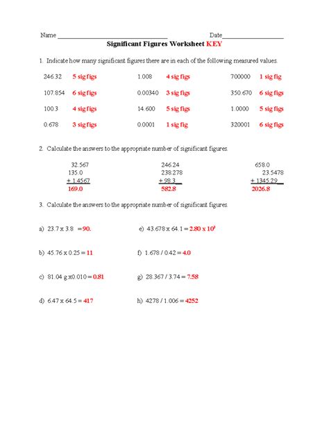 Sig fg wrksht KEY - Answer key for practice significant figures worksheet Prof Simonyan - Name ...