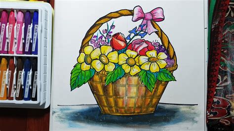 HOW TO DRAW STILL LIFE FLOWER BASKET STEP BY STEP - YouTube