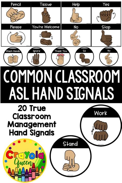 ASL Classroom Hand Signal Cards | Sign language words, Classroom signs printable, Classroom sign ...