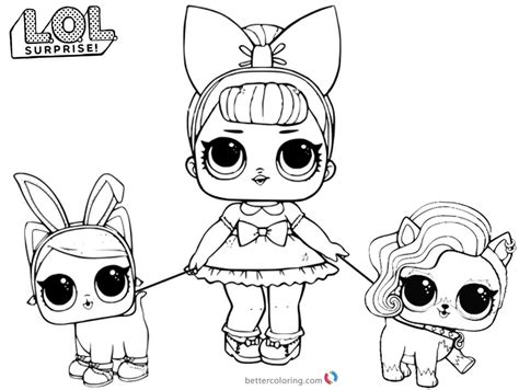 LOL Coloring Pages with two pet dolls - Free Printable Coloring Pages