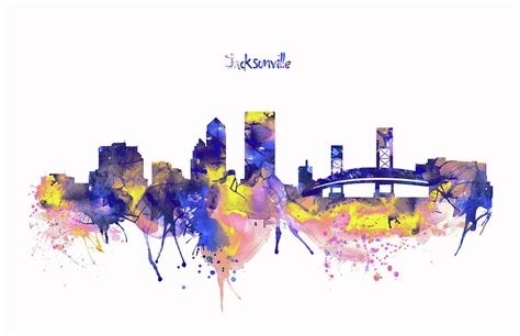 Jacksonville Skyline Silhouette Painting by Marian Voicu - Pixels