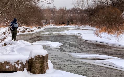 Snowy river surrounded trees-Winter Landscape HD Wallpaper Preview | 10wallpaper.com