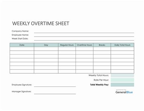 Excel Weekly Overtime Sheet