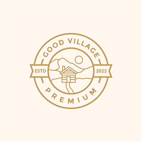 Premium Vector | Line badge with home wood village logo design vector ...