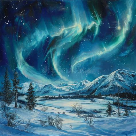 Northern Lights, Norway Winter Aurora Borealis Painting, Polar Lights ...