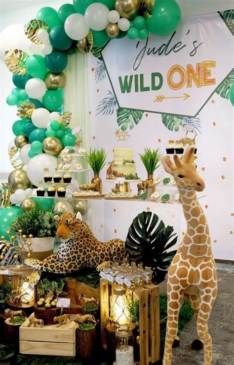 Don't miss this awesome Wild One Safari 1st birthday party! The dessert table is fantas ...